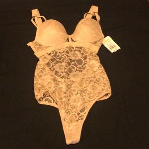 NWT: Nude Color Lingerie Bodysuit Rene Rofe Small